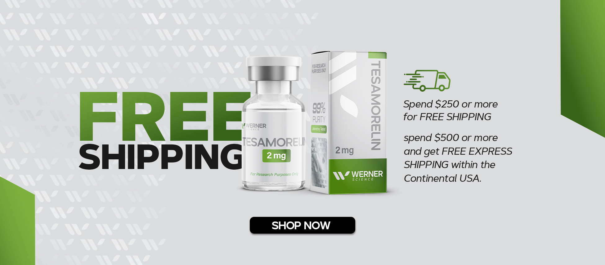 Free shipping on peptides over $250 and express shipping options